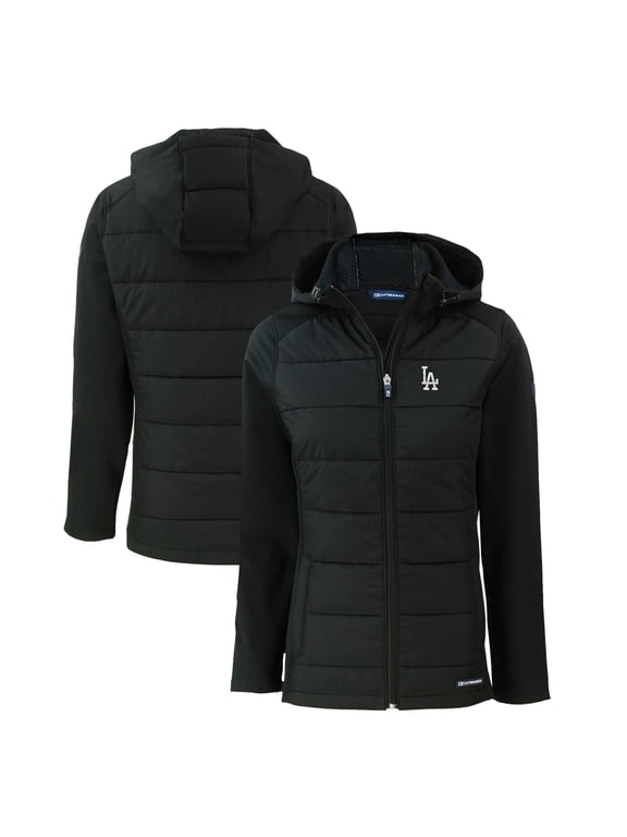 Women's Cutter & Buck Black Los Angeles Dodgers Evoke Hybrid Eco Softshell Recycled Full-Zip Hoodie Jacket