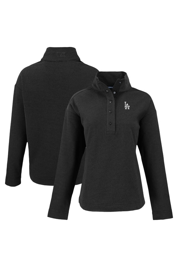 Women's Cutter & Buck Black Los Angeles Dodgers Hunts Point Eco Half-Snap Jacket