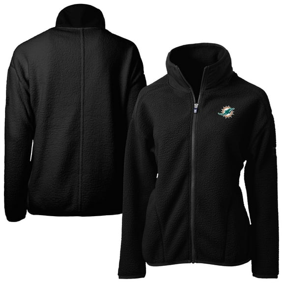 Women's Cutter & Buck Black Miami Dolphins Cascade Eco Sherpa Fleece Full-Zip Jacket