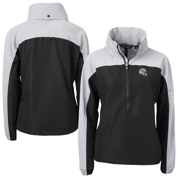 Women's Cutter & Buck Black Miami Dolphins Charter Eco Recycled Half-Zip Hooded Anorak Jacket