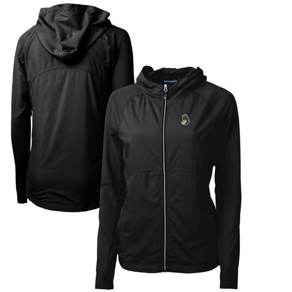 Women's Cutter & Buck Black Michigan State Spartans Adapt Eco Knit Hybrid Recycled Full-Zip Hoodie