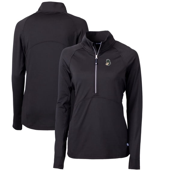 Women's Cutter & Buck Black Michigan State Spartans Adapt Eco Knit Stretch Recycled Half-Zip Pullover Top