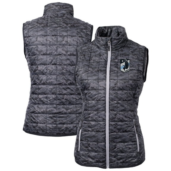 Women's-Cutter & Buck Black Minnesota United FC Rainier PrimaLoft Eco Insulated Full-Zip Printed Puffer Vest