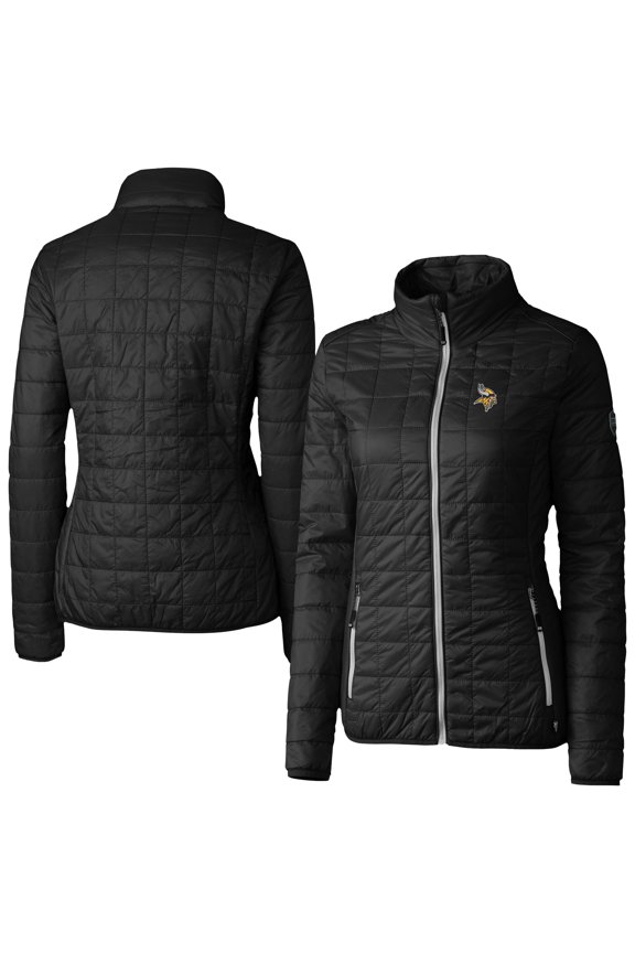 Women's Cutter & Buck Black Minnesota Vikings Rainier PrimaLoft Eco Insulated Full-Zip Puffer Jacket