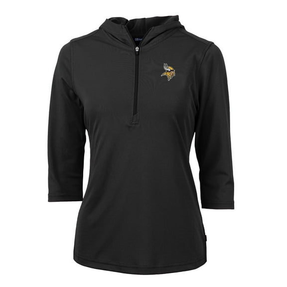 Women's Cutter & Buck Black Minnesota Vikings Virtue Eco Pique Half-Zip 3/4 Sleeve Pullover Hoodie