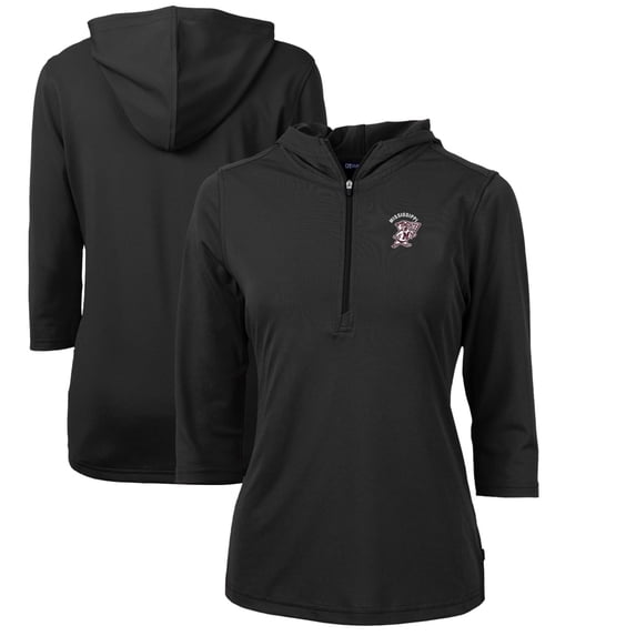 Women's Cutter & Buck Black Mississippi State Bulldogs Vault Virtue Eco Pique Recycled Half-Zip Pullover Hoodie