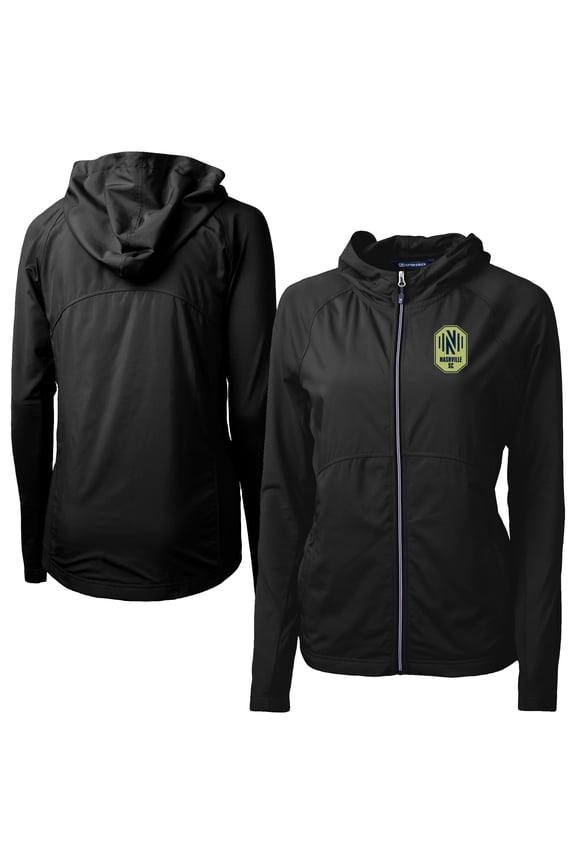 Women's-Cutter & Buck  Black Nashville SC Adapt Eco Knit Hybrid Recycled Raglan Full-Zip Jacket