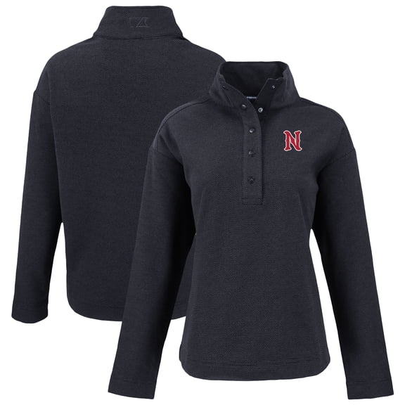 Women's Cutter & Buck Black Nashville Sounds Hunts Point Eco Textured Fleece Recycled Half-Snap Sweatshirt