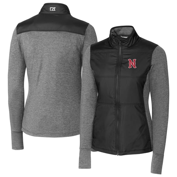 Women's Cutter & Buck Black Nashville Sounds Stealth DryTec Hybrid Quilted Full-Zip Windbreaker Jacket