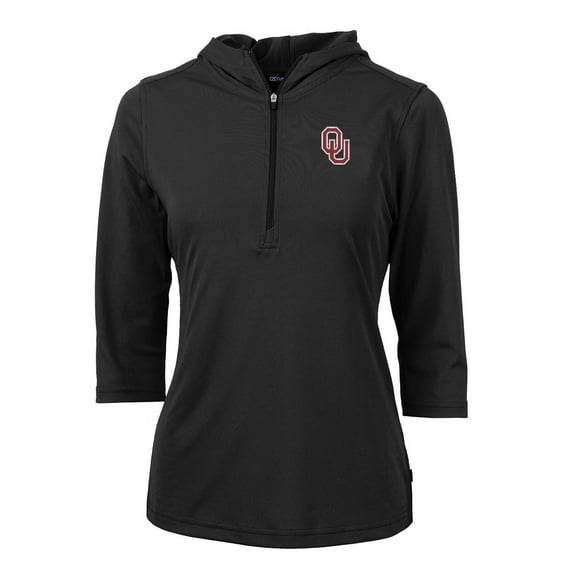 Women's Cutter & Buck Black Oklahoma Sooners Virtue Eco Pique 3/4 Sleeve Half-Zip Pullover Hoodie