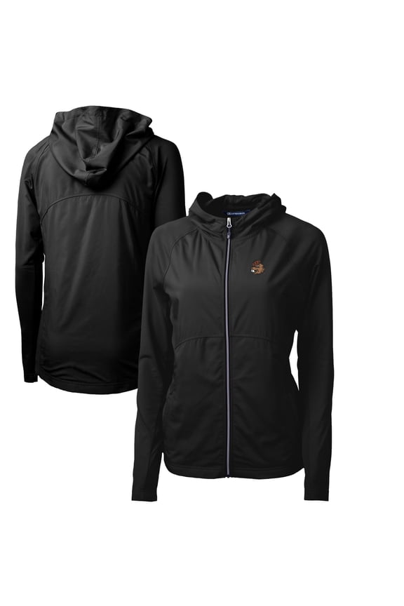 Women's Cutter & Buck Black Oregon State Beavers Adapt Eco Knit Hybrid Recycled Full-Zip Hoodie