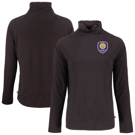 Women's-Cutter & Buck  Black Orlando City SC Coastline Epic Comfort Eco Recycled Funnel-Neck Top
