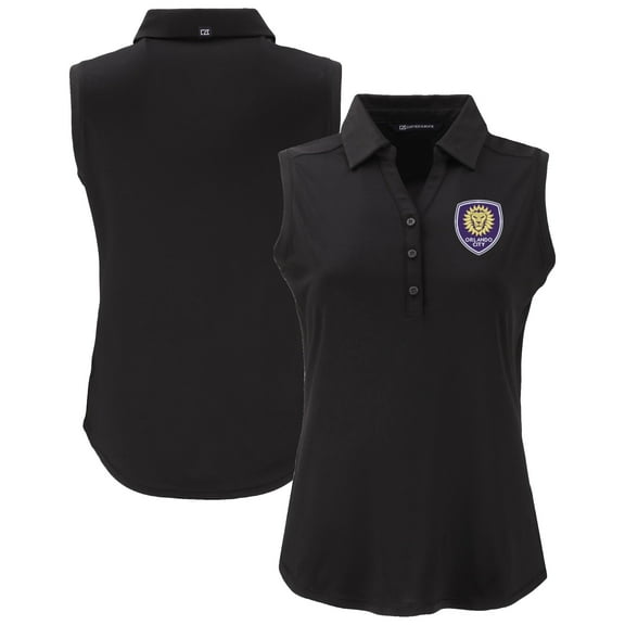 Women's Cutter & Buck  Black Orlando City SC Forge Eco Stretch Recycled Sleeveless Polo