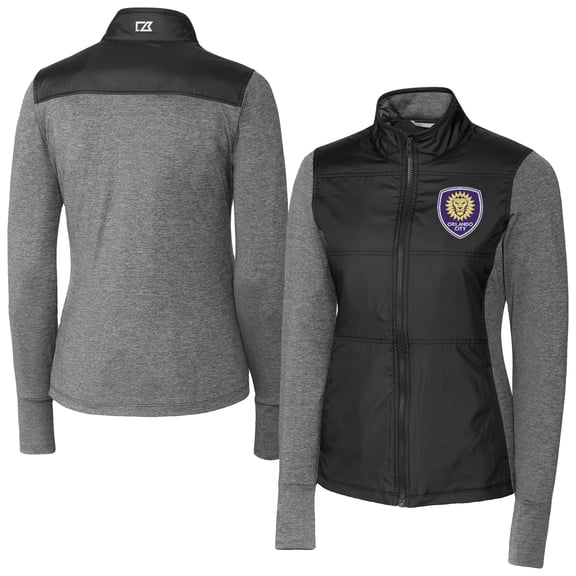 Women's-Cutter & Buck  Black Orlando City SC Stealth Hybrid Quilted Full-Zip Windbreaker Jacket