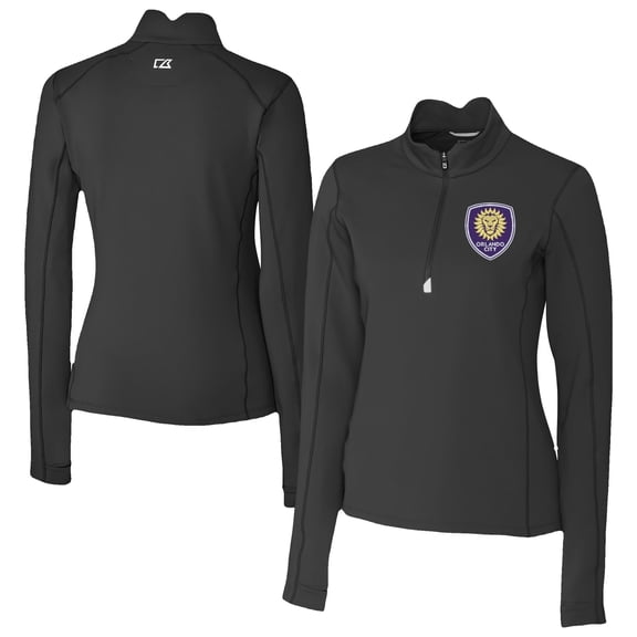 Women's Cutter & Buck  Black Orlando City SC Traverse Stretch Eco Quarter-Zip Top