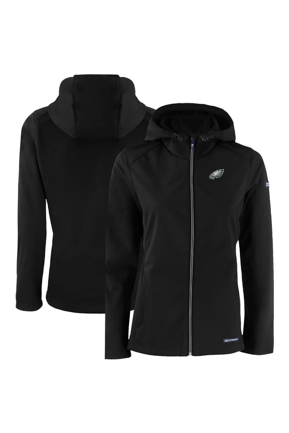 Women's Cutter & Buck Black Philadelphia Eagles Evoke Eco Softshell Recycled Full-Zip Hooded Jacket