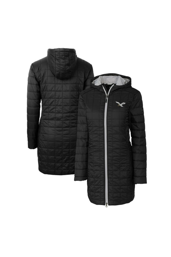 Women's Cutter & Buck  Black Philadelphia Eagles Gridiron Classics Logo Rainier Primaloft Eco Insulated Hooded Long Coat