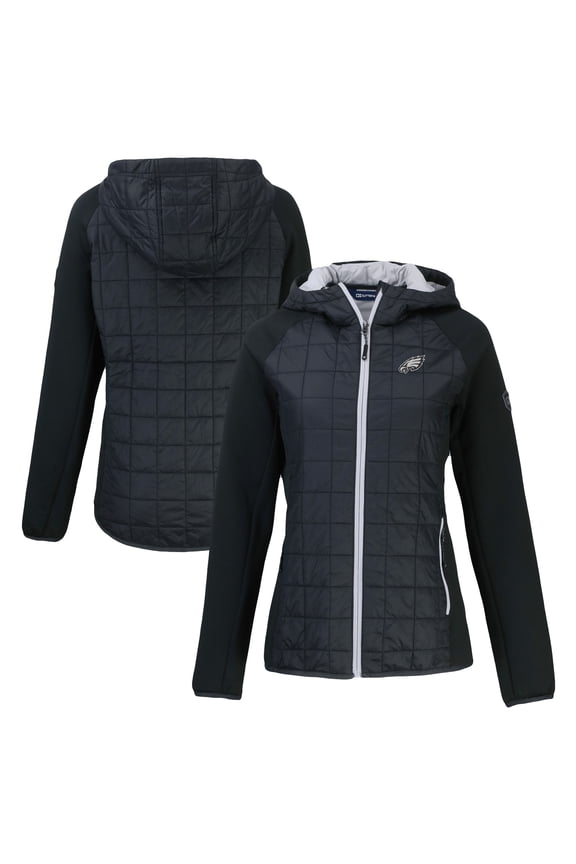 Women's Cutter & Buck Black Philadelphia Eagles Rainier PrimaLoft Eco Hybrid Full-Zip Hoodie Jacket
