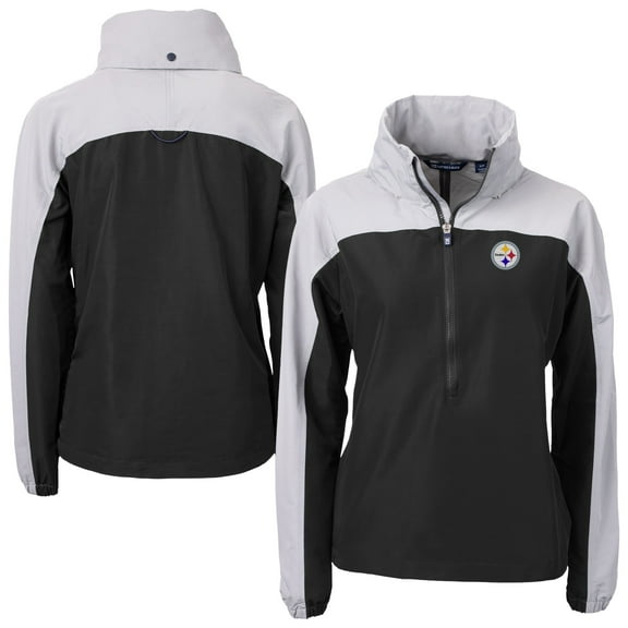 Women's Cutter & Buck Black Pittsburgh Steelers  Charter Eco Recycled Half-Zip Hooded Anorak Jacket