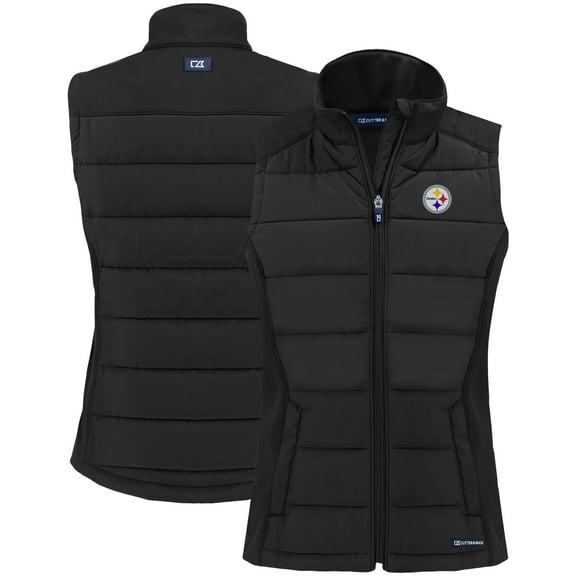 Women's Cutter & Buck Black Pittsburgh Steelers Primary Mark Evoke PrimaLoft Hybrid Eco Softshell Recycled Full-Zip Vest