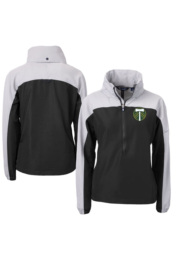 Women's-Cutter & Buck Black Portland Timbers Charter Eco Recycled Full-Zip Anorak Jacket