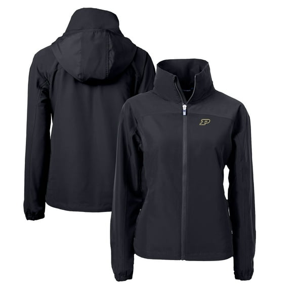 Women's Cutter & Buck Black Purdue Boilermakers Charter Eco Recycled Full-Zip Jacket