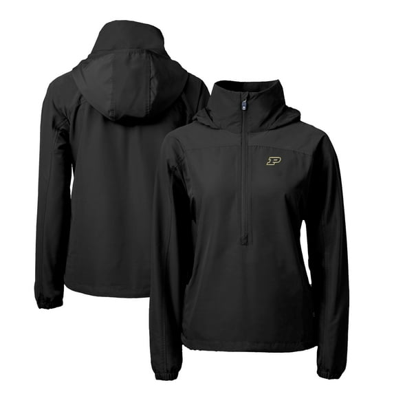 Women's Cutter & Buck Black Purdue Boilermakers Charter Eco Recycled Half-Zip Anorak Jacket