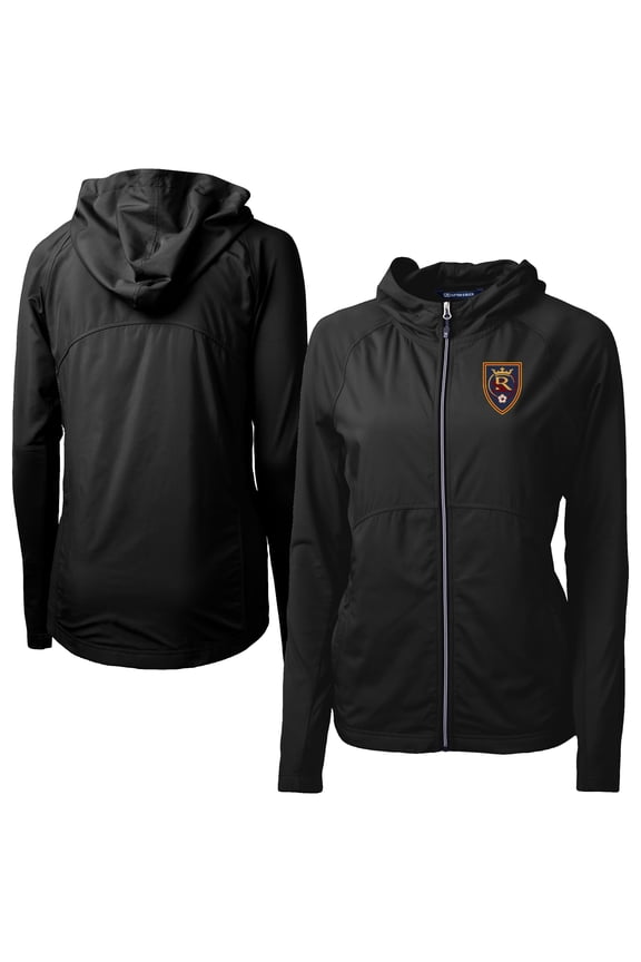 Women's-Cutter & Buck  Black Real Salt Lake Adapt Eco Knit Hybrid Recycled Raglan Full-Zip Jacket