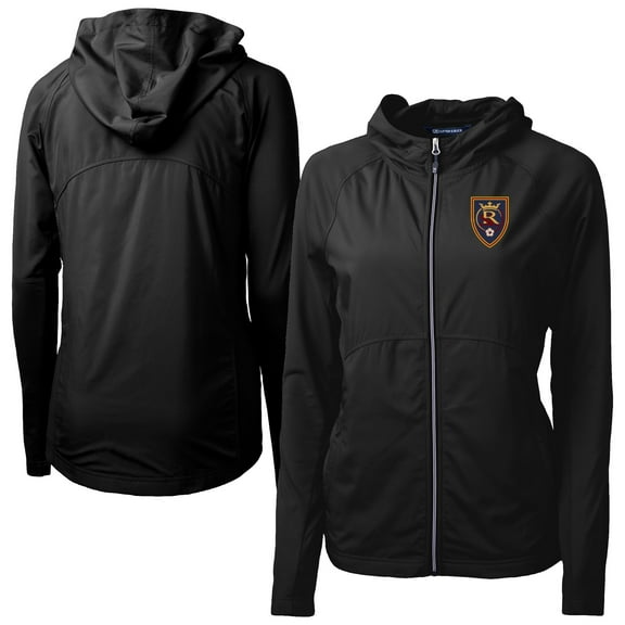 Women's-Cutter & Buck Black Real Salt Lake Adapt Eco Knit Hybrid Recycled Raglan Full-Zip Jacket