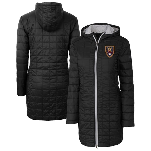 Women's Cutter & Buck Black Real Salt Lake Rainier PrimaLoft- Eco Insulated Hooded Full-Zip Long Coat