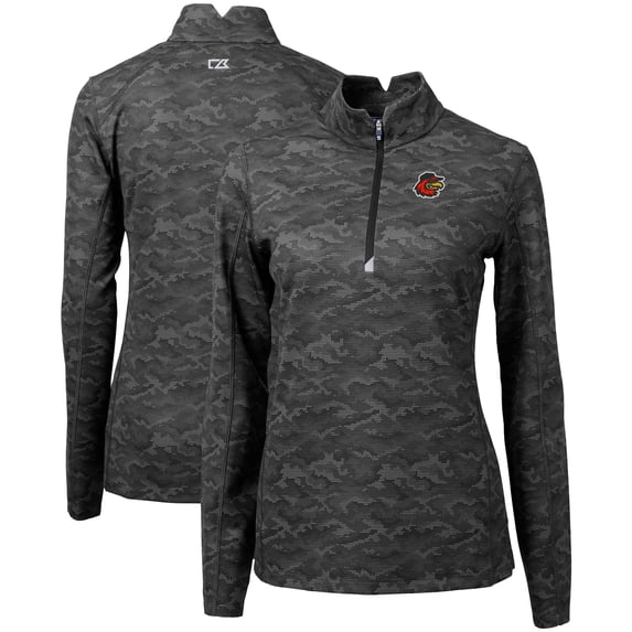 Women's Cutter & Buck Black Rochester Red Wings Traverse Camo Stretch Quarter-Zip Pullover Top