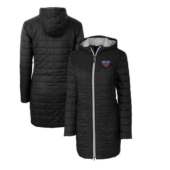 Women's Cutter & Buck Black SMU Mustangs Rainier Primaloft Eco Hooded Long Coat
