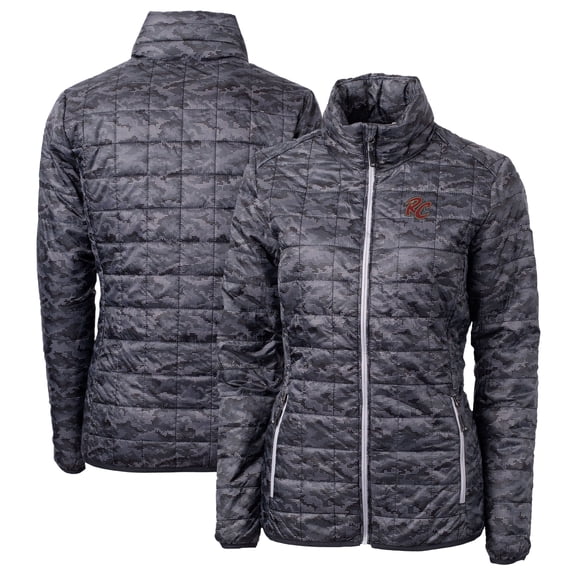 Women's Cutter & Buck Black Sacramento River Cats Rainier PrimaLoft Eco Insulated Camo Full-Zip Puffer Jacket