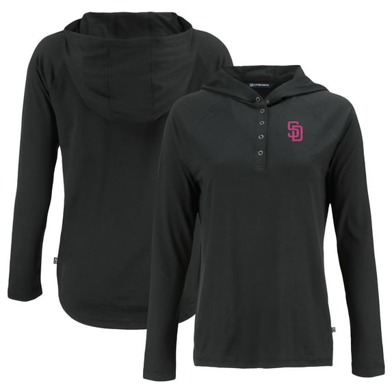 Women's Cutter & Buck Black San Diego Padres City Connect Coastline Epic Comfort Eco Recycled Hoodie Raglan Long Sleeve