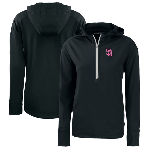 Women's Cutter & Buck  Black San Diego Padres City Connect Daybreak Eco Recycled Half-Zip Hoodie