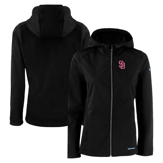 Women's Cutter & Buck Black San Diego Padres City Connect Evoke Eco Softshell Recycled Full-Zip Hoodie Jacket