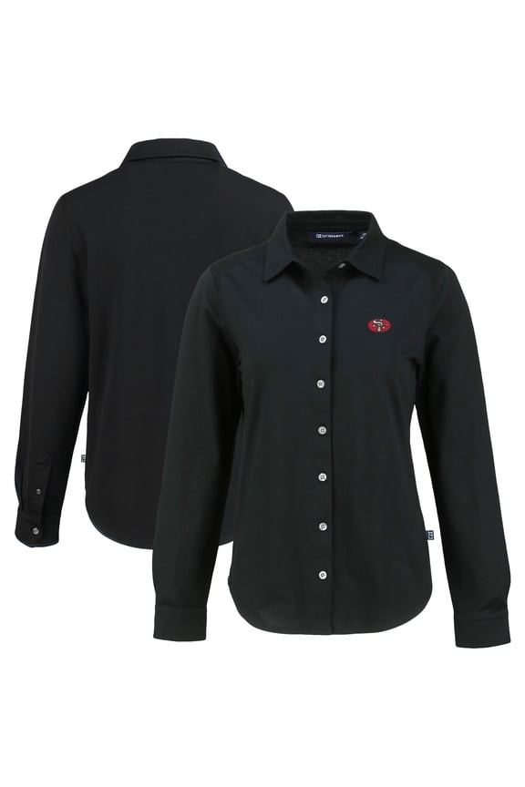 Women's Cutter & Buck Black San Francisco 49ers  Advantage Eco Soft Pique Tri-Blend Long Sleeve Button-Up Shirt