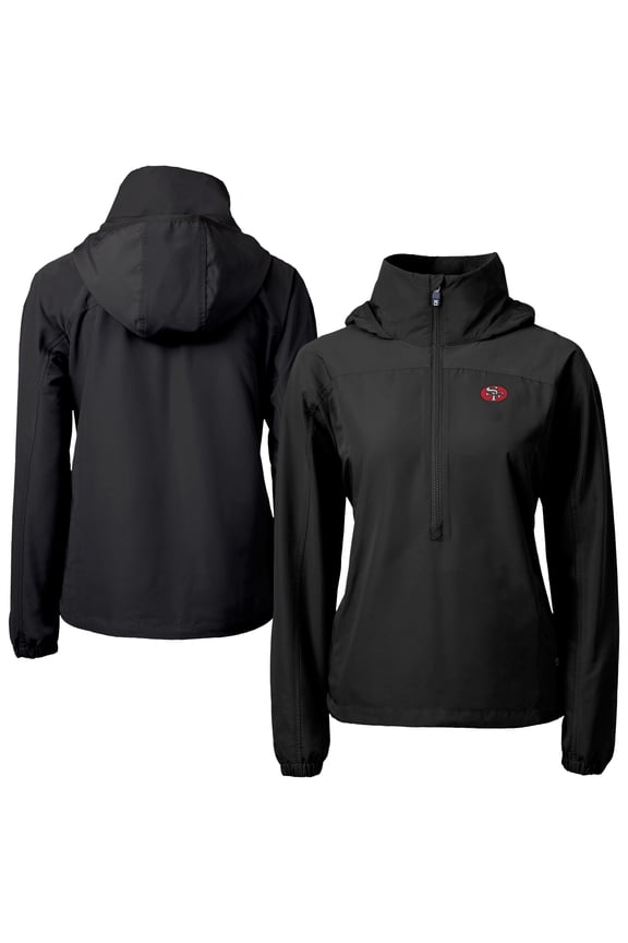Women's Cutter & Buck Black San Francisco 49ers Charter Eco Recycled Half-Zip Hooded Anorak Jacket