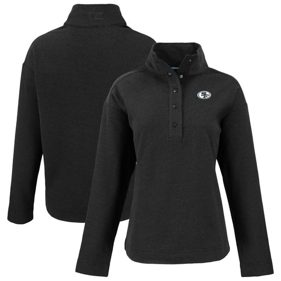 Women's Cutter & Buck Black San Francisco 49ers Hunts Point Eco Half-Snap Sweatshirt