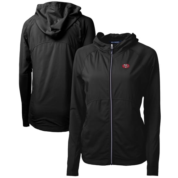 Women's Cutter & Buck Black San Francisco 49ers Throwback Logo Adapt Eco Knit Hybrid Recycled Full-Zip Hoodie
