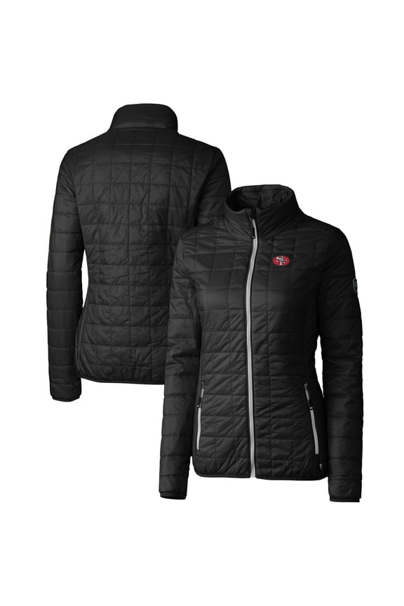 Women's Cutter & Buck Black San Francisco 49ers Throwback Logo Rainier PrimaLoft Eco Full-Zip Puffer Jacket