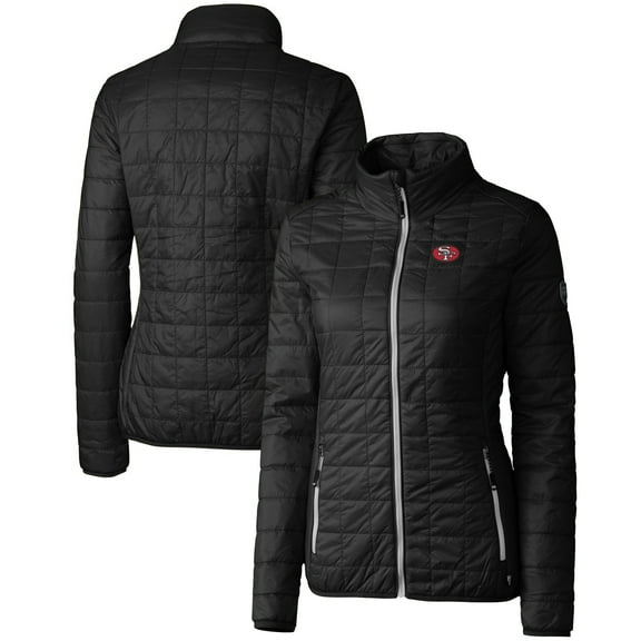 Women's Cutter & Buck Black San Francisco 49ers Throwback Logo Rainier PrimaLoft Eco Full-Zip Puffer Jacket