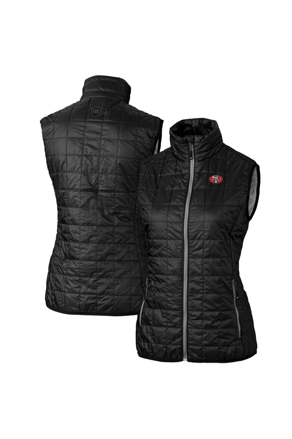 Women's Cutter & Buck Black San Francisco 49ers Throwback Logo Rainier PrimaLoft Eco Full-Zip Puffer Vest
