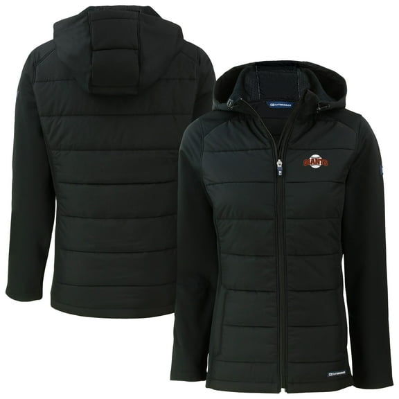 Women's Cutter & Buck Black San Francisco Giants Evoke Hybrid Eco Softshell Recycled Full-Zip Hoodie Jacket