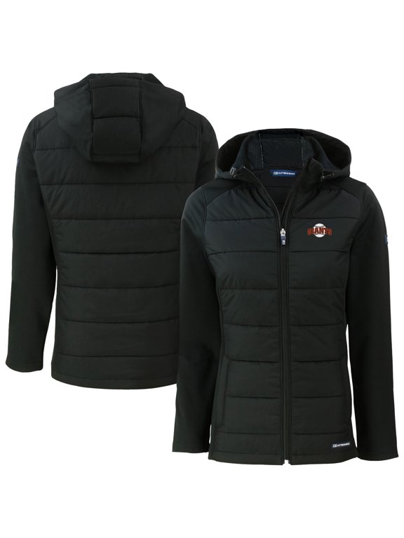Women's Cutter & Buck Black San Francisco Giants Evoke Hybrid Eco Softshell Recycled Full-Zip Hoodie Jacket
