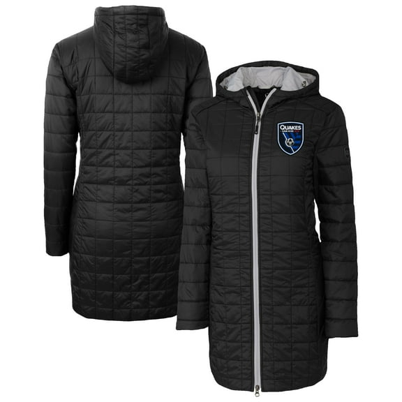 Women's Cutter & Buck Black San Jose Earthquakes Rainier PrimaLoft- Eco Insulated Hooded Full-Zip Long Coat