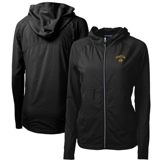 Women's Cutter & Buck Black Seattle Mariners City Connect Adapt Eco Knit Hybrid Recycled Full-Zip Hooded Jacket