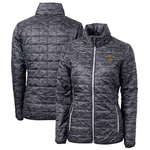Women's Cutter & Buck Black Seattle Mariners City Connect Rainier PrimaLoft Eco Insulated Full-Zip Camo Puffer Jacket