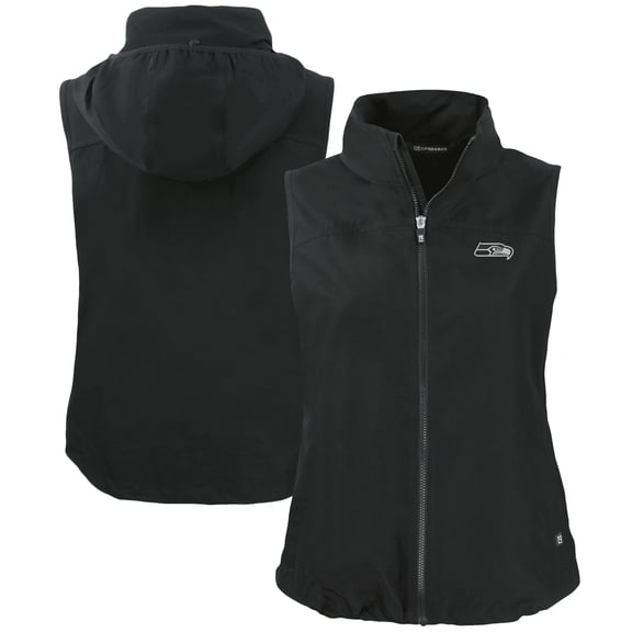 Women's Cutter & Buck Black Seattle Seahawks Charter Eco Recycled Full-Zip Hoodie Vest
