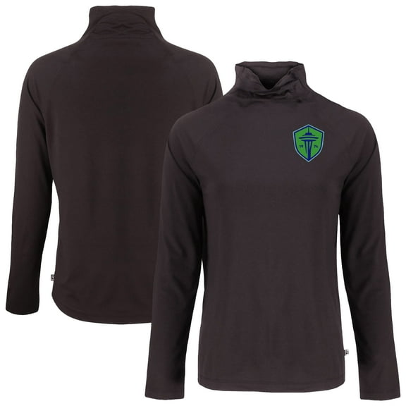 Women's-Cutter & Buck  Black Seattle Sounders FC Coastline Epic Comfort Eco Recycled Funnel-Neck Top